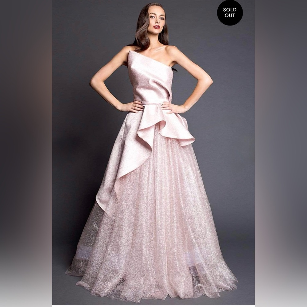 Nicole Bakti - 6960 Elegant Strapless Asymmetric Ruffled Peplum A-line Gown
